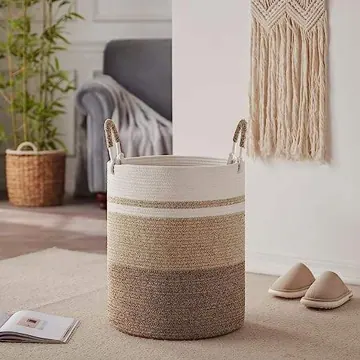 Large Cotton Rope Laundry Basket with Handles, 15 x 20 Inch