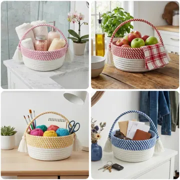 Round Cotton Rope Storage Basket with Tasselled Handle, photo 2