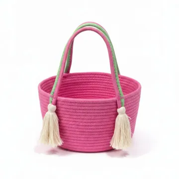 Round Cotton Rope Storage Basket with Tasselled Handle, photo 3