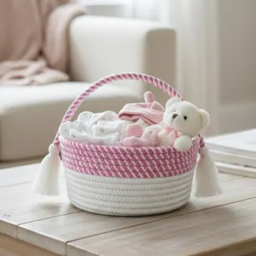 Round Cotton Rope Storage Basket with Tasselled Handle, photo 4