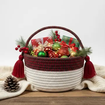 Round Cotton Rope Storage Basket with Tasselled Handle, photo 5