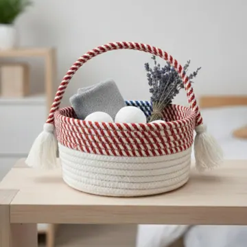 Round Cotton Rope Storage Basket with Tasselled Handle, photo 6