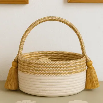 Round Cotton Rope Storage Basket with Tasselled Handle, photo 7