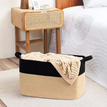 Rectangular Cotton Rope Blanket Storage Basket with Handles
