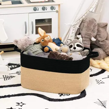 Rectangular Cotton Rope Blanket Storage Basket with Handles, photo 3
