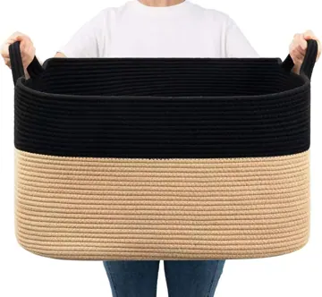 Rectangular Cotton Rope Blanket Storage Basket with Handles, photo 4