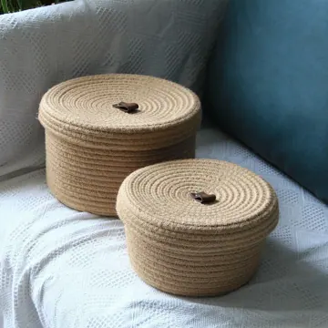 Foldable Cotton Rope Storage Basket with Lid, Small or Large