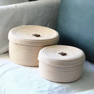 Foldable Cotton Rope Storage Basket with Lid, Small or Large, photo 2