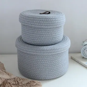 Foldable Cotton Rope Storage Basket with Lid, Small or Large, photo 3