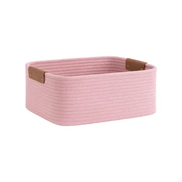 Rectangular Woven Jute Storage Basket with Leather Handles
