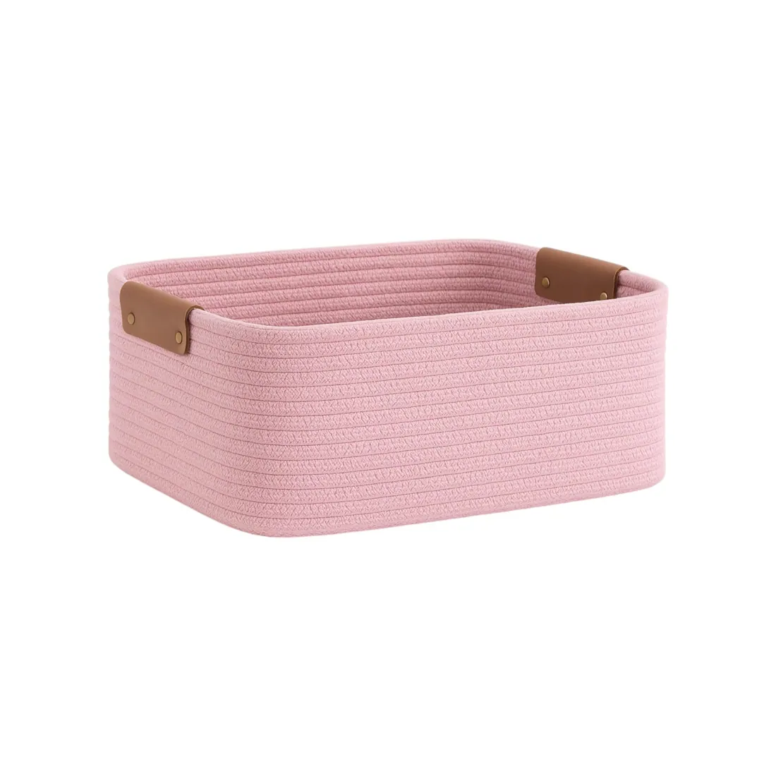 Rectangular Woven Jute Storage Basket with Leather Handles, photo 1
