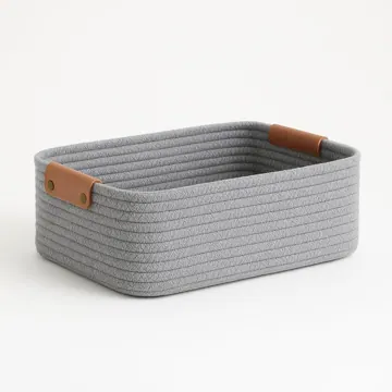 Rectangular Woven Jute Storage Basket with Leather Handles, photo 10