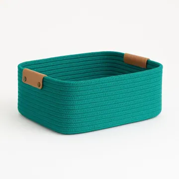 Rectangular Woven Jute Storage Basket with Leather Handles, photo 11