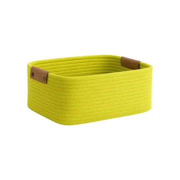 Rectangular Woven Jute Storage Basket with Leather Handles, photo 12