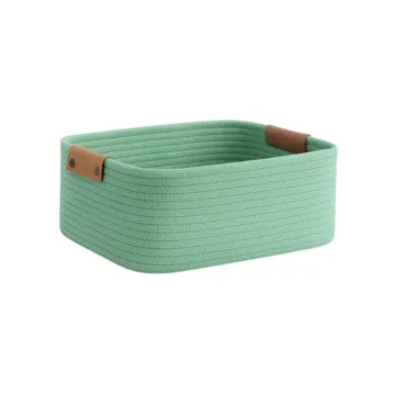 Rectangular Woven Jute Storage Basket with Leather Handles, photo 13