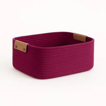 Rectangular Woven Jute Storage Basket with Leather Handles, photo 14