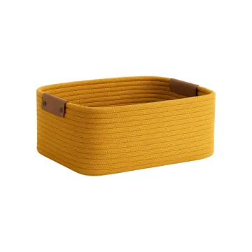 Rectangular Woven Jute Storage Basket with Leather Handles, photo 15