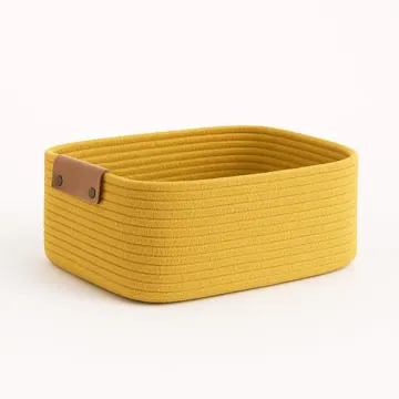 Rectangular Woven Jute Storage Basket with Leather Handles, photo 16