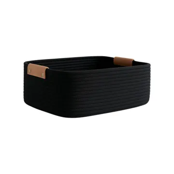 Rectangular Woven Jute Storage Basket with Leather Handles, photo 5