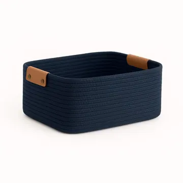 Rectangular Woven Jute Storage Basket with Leather Handles, photo 7