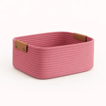 Rectangular Woven Jute Storage Basket with Leather Handles, photo 9