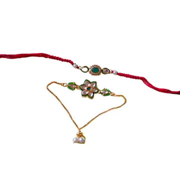 Red Bhai Bhabhi Rakhi and Kundan Lumba Set