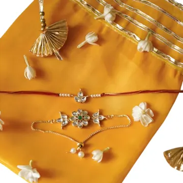 Red Bhai Bhabhi Rakhi and Kundan Lumba Set, photo 3