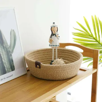 Round Woven Jute and Cotton Shelf Basket, 3 Sizes