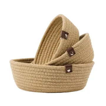 Round Woven Jute and Cotton Shelf Basket, 3 Sizes, photo 11