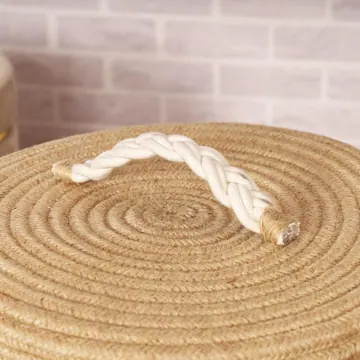 Round Striped Jute and Cotton Laundry Basket with Lid, Brown, photo 2