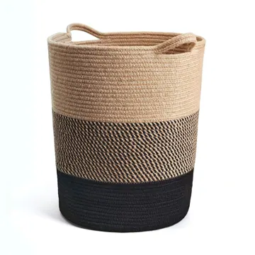 Large Jute Rope Laundry Basket, Brown and Black