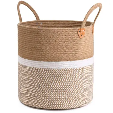 Extra Large Cotton Rope Laundry Basket with Handle, 16x16x13 Inch