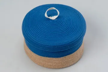 Jute and Polycotton Storage Basket with Lid, 8 x 3 Inch, photo 12