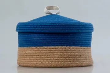 Jute and Polycotton Storage Basket with Lid, 8 x 3 Inch, photo 13