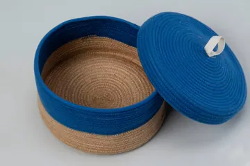 Jute and Polycotton Storage Basket with Lid, 8 x 3 Inch, photo 14