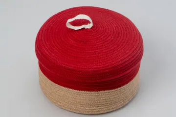 Jute and Polycotton Storage Basket with Lid, 8 x 3 Inch, photo 16