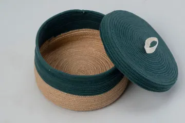 Jute and Polycotton Storage Basket with Lid, 8 x 3 Inch, photo 2