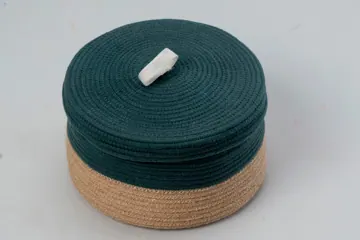 Jute and Polycotton Storage Basket with Lid, 8 x 3 Inch, photo 3