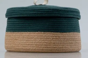 Jute and Polycotton Storage Basket with Lid, 8 x 3 Inch, photo 4