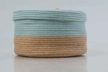 Jute and Polycotton Storage Basket with Lid, 8 x 3 Inch, photo 7