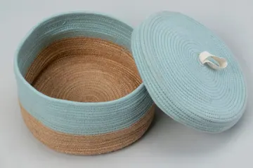 Jute and Polycotton Storage Basket with Lid, 8 x 3 Inch, photo 9