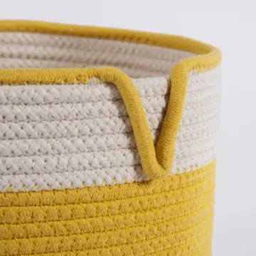 Round Cotton Rope Laundry Basket in Yellow, photo 3