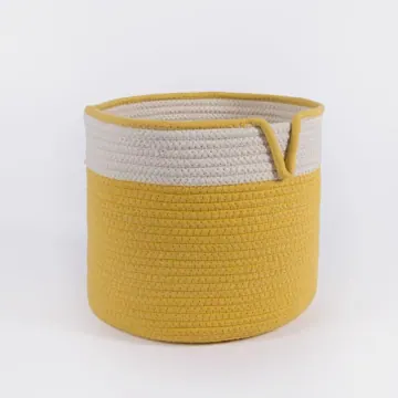 Round Cotton Rope Laundry Basket in Yellow, photo 4