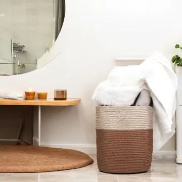 Round Polyester Rope Laundry Hamper with Handles, Brown, photo 6