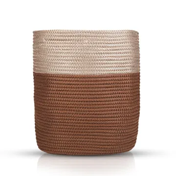 Round Polyester Rope Laundry Hamper with Handles, Brown, photo 7