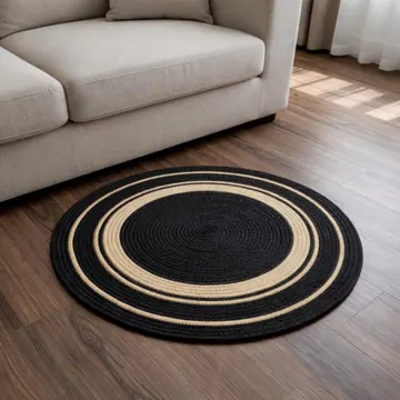 Hand-Braided Jute and Cotton Round Rug, 2 Feet
