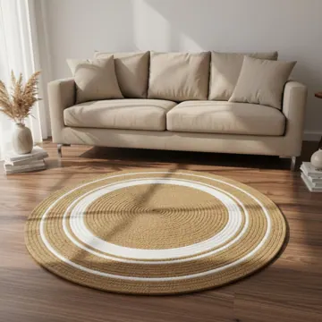 Hand-Braided Jute and Cotton Round Rug, 2 Feet, photo 2