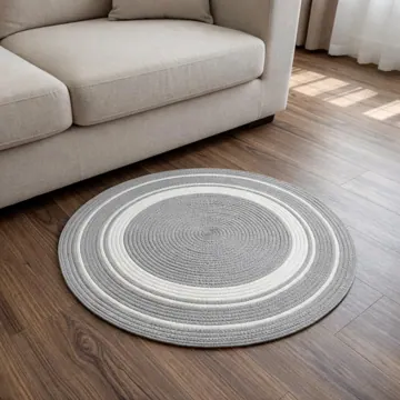 Hand-Braided Jute and Cotton Round Rug, 2 Feet, photo 4