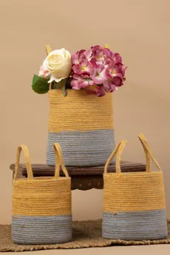 Round Braided Jute Storage Basket Set, 2 or 3 Pieces