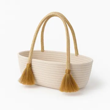 Oval Woven Cotton Rope Tote Bag with Tassel Handles